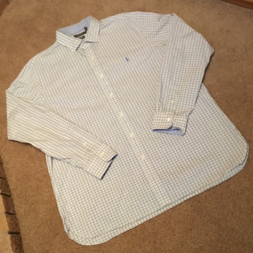 Polo Ralph Lauren Button front dress shirt XXL 100% Cotton Stretch Plaid EUC